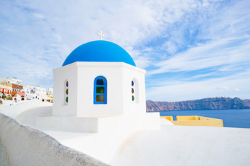Dome of the Orthodox Church in Oia, Santorini Island, Greece