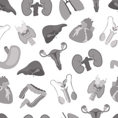 Seamless pattern background with simple monochrome human internal organs flat icons on white background. Viscera set - 169906848