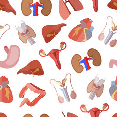 Seamless pattern background with simple human internal organs flat icons on white background. Viscera set - 169906858