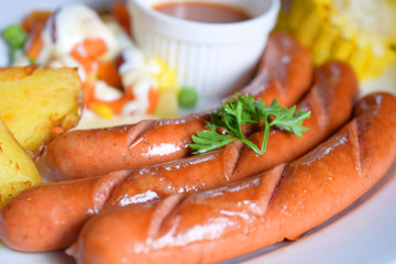 Delicious dish sausages mix.