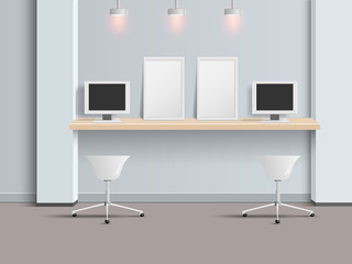 Modern office and relaxation room design, vector illustration