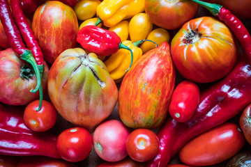 colorful various tomato and pepper background