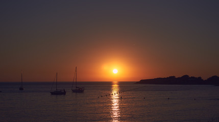 Fototapeta na wymiar Calo des Moro during the sunset on the in Ibiza. Spain