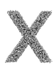 3D render of silver or grey alphabet make from bolts. Big letter X with clipping path. Isolated on white background