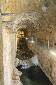 Vault of the cerezuelo river, under the ruins of the church of Santa María, Cazorla, Jaen, Spain