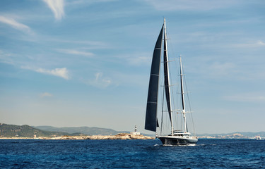 Fototapeta premium Two-masted yacht in the Mediterranean sea. Ibiza. Spain