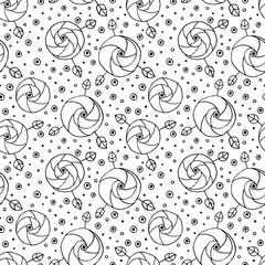 Seamless vector hand drawn doodle childlike floral pattern. Background with childish flowers, leaves. Decorative cute graphic line drawing illustration. Print for wrapping, background, fabric, decor