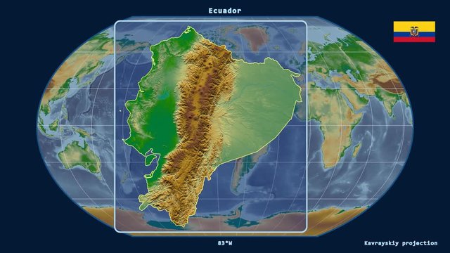 Ecuador - 3D tube zoom (Kavrayskiy VII projection). Bumps shaded