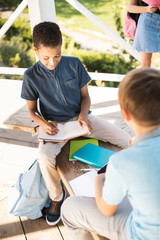 multiethnic boys studying together