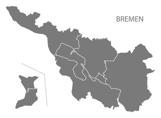 Bremen city map with boroughs grey illustration silhouette shape