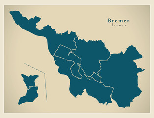 Modern City Map - Bremen city of Germany with boroughs DE - obrazy, fototapety, plakaty