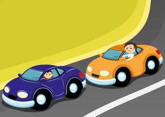 Two cars on the road.