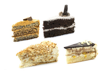 A set of pieces of cake isolated on white background