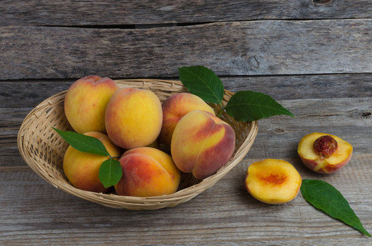 Peaches in a wicker basket