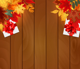 Abstract Vector Illustration Autumn Sale Background with Falling Autumn Leaves.