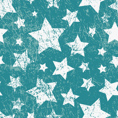Vector seamless childish pattern with stars. Grunge style, shabby street art imitation. Vintage old paper texture. - 169912231
