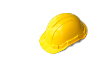 Yellow safety engineer helmet on a white isolated background.