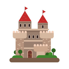 Ancient castle, medieval architecture building vector Illustration