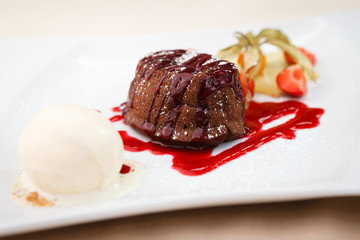 Chocolate fondant with ice cream