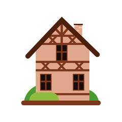 Traditional old German house with timber framing, ancient architecture building vector Illustration