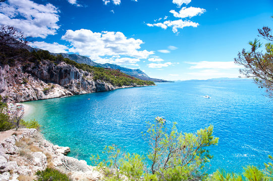 View of Adriatic Sea and quiet majestic bay in Dalmatia