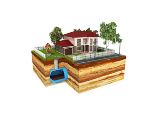 concept of Sewerage in a private house 3d render on white no shadow