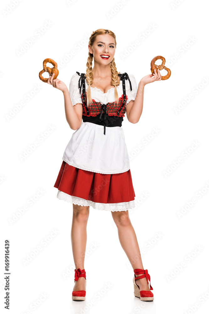 Wall mural german girl with pretzels