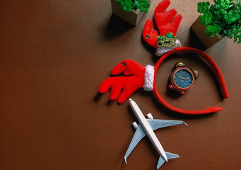 The hairstyle for Christmas with a toy plane, background for Christmas
