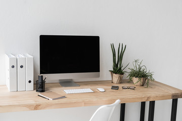 workplace with computer in modern office