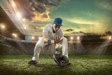 Baseball players in action on the stadium.