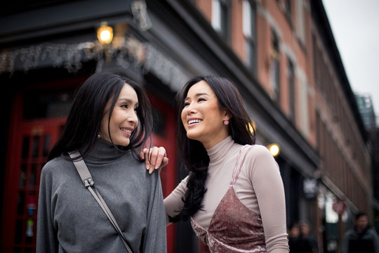 Pretty girlfriends having fun in the meatpacking district of New York