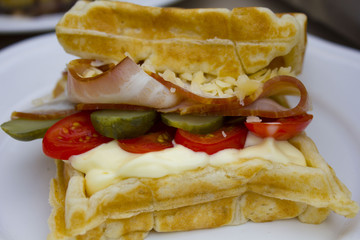 Burger waffles with cheese
