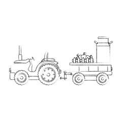 Farm tractor with carriage transport milk and apples vector illustration design