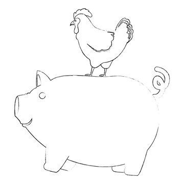 farm pig and hen vector illustration design