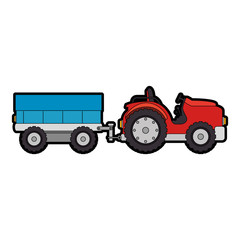 Farm tractor with carriage vector illustration design