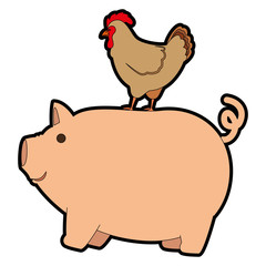 farm pig and hen vector illustration design