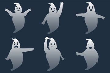 Ghost. A set of six ghosts , different poses and emotions. Happy Halloween. Cartoon. Vector.