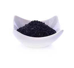 Black Sesame Seeds in bowl on white background