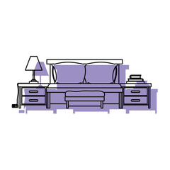 bed with nightstand purple watercolor silhouette on white background