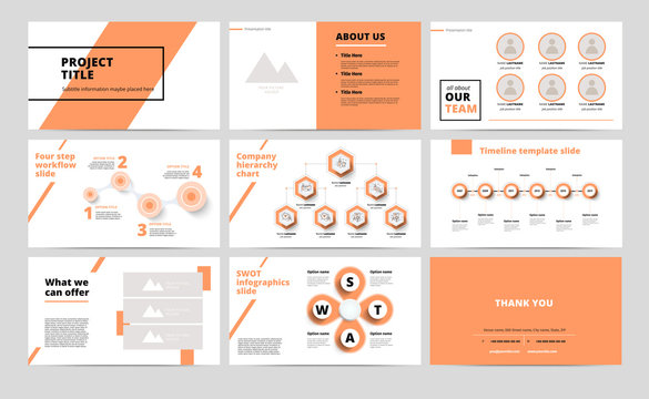 Сorporate presentation slides design. Creative business proposal or annual report. Full HD vector keynote infographics template on black layout. Startup project advertising brochure.