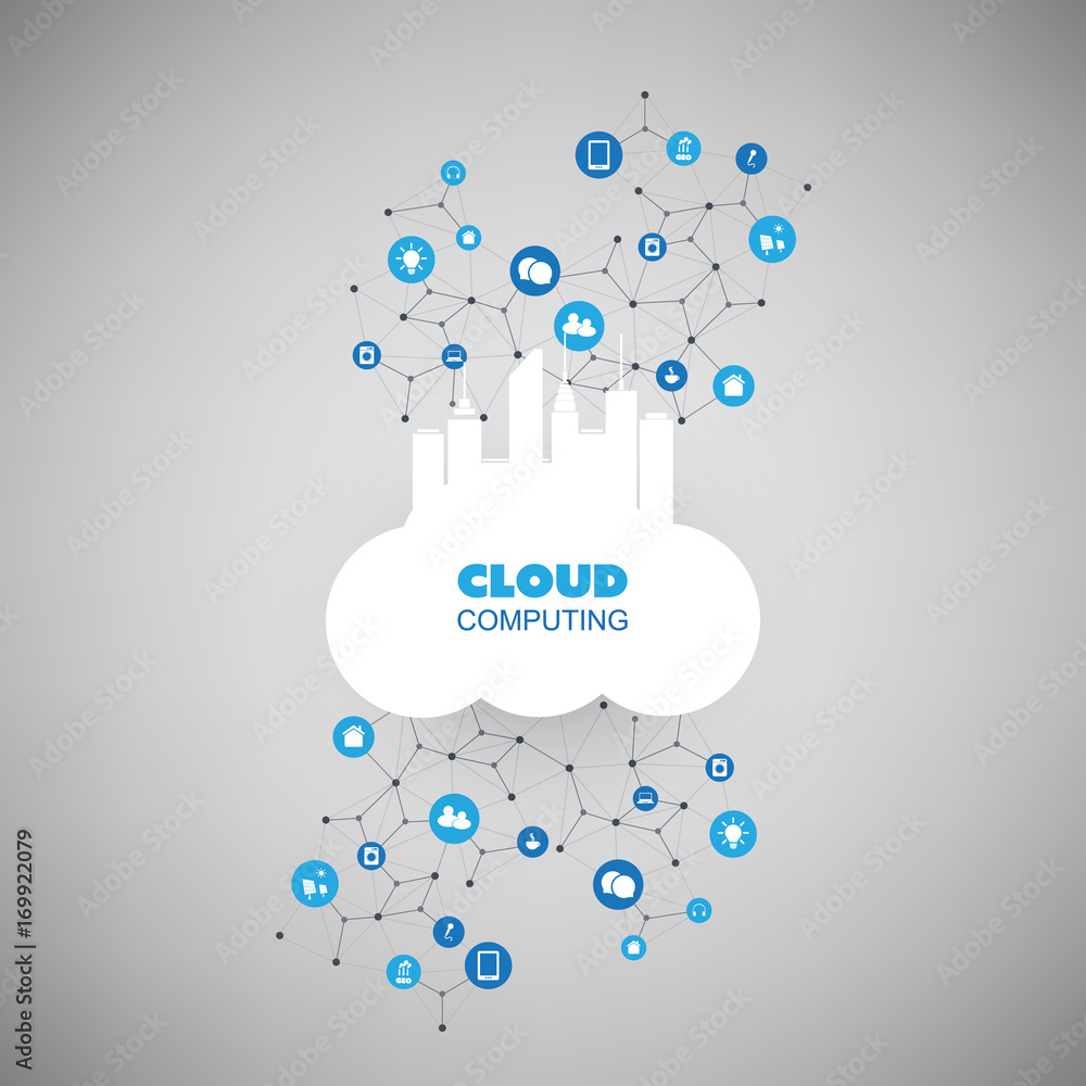 Poster cloud computing design concept with icons - digital network connections, technology background