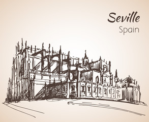Sketch of spain city Seville. The Cathedral of Saint Mary of the See - 169922005