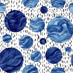Stickers muraux Polka dot Modèle sans couture dessiné à la main de cercles bleu profond aquarelle