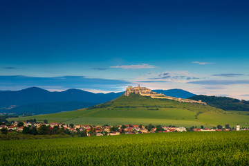 Fototapeta premium Ruin of Spissky Castle in Slovakia at sunset