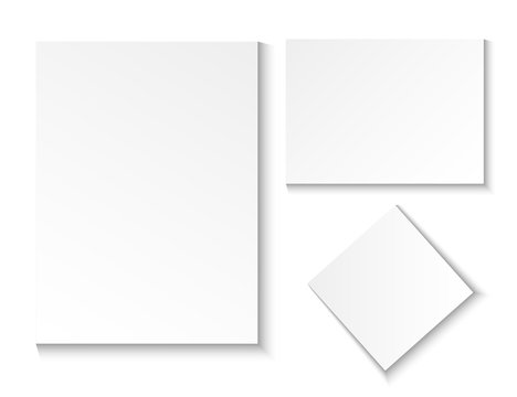 A blank paper sheet. Empty in different positions and rotated
