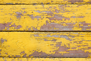 Fototapeta na wymiar Old wooden shabby yellow background or texture, part of rustic fence or walls of house
