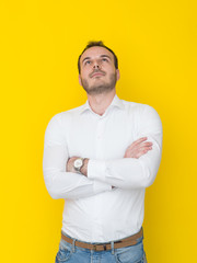 man isolated over a yellow background