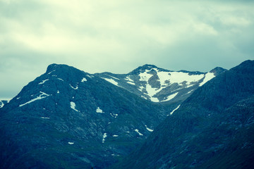 Tops of mountains with glaciers. The beautiful nature of Norway