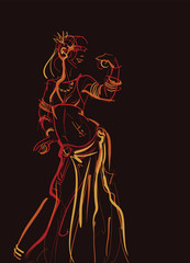 tribal belly dancer with cymbals holding expressive impressive p