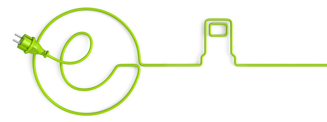 Green e-power plug bent in a service station shape